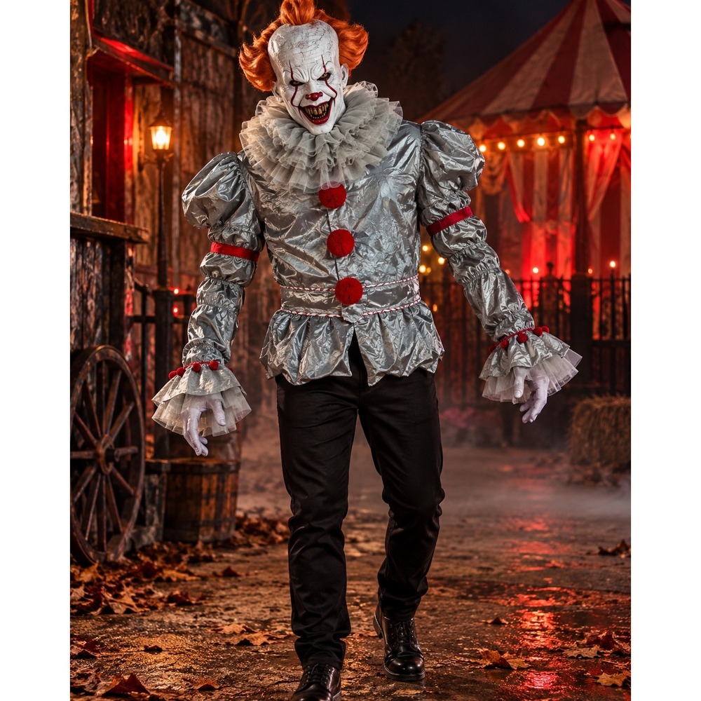 Pennywise Costume Adult One Size Grey Red Shirt Mask Collar Rubies IT